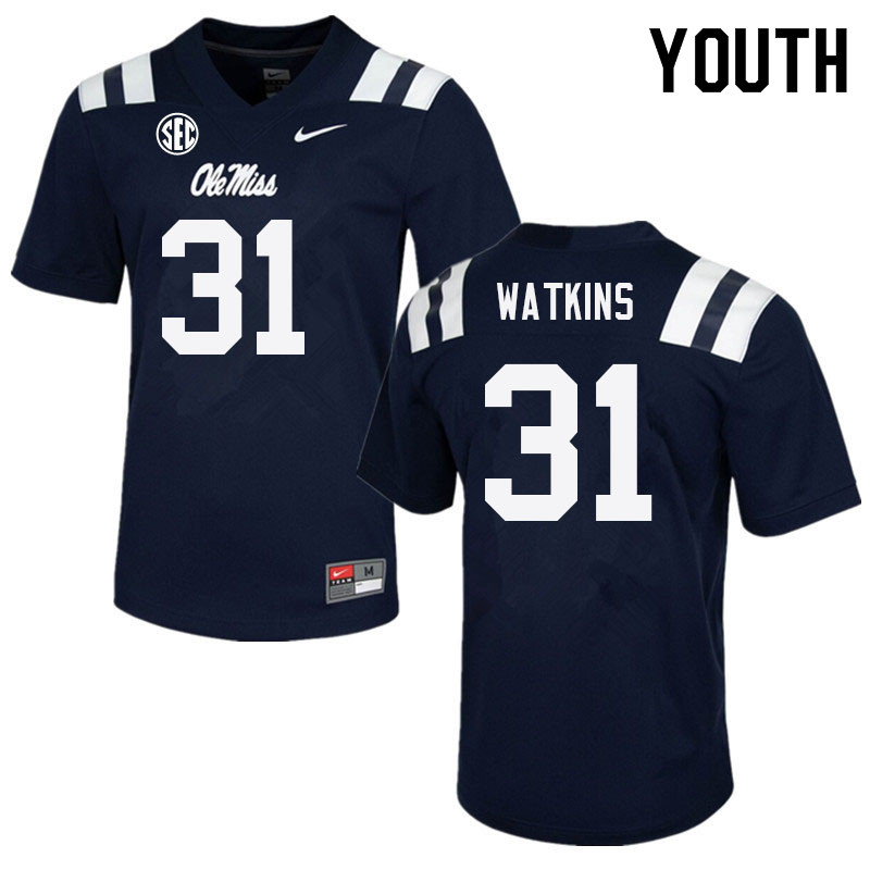 Austin Watkins Ole Miss Rebels NCAA Youth Navy #31 Stitched Limited College Football Jersey LMP7258BG